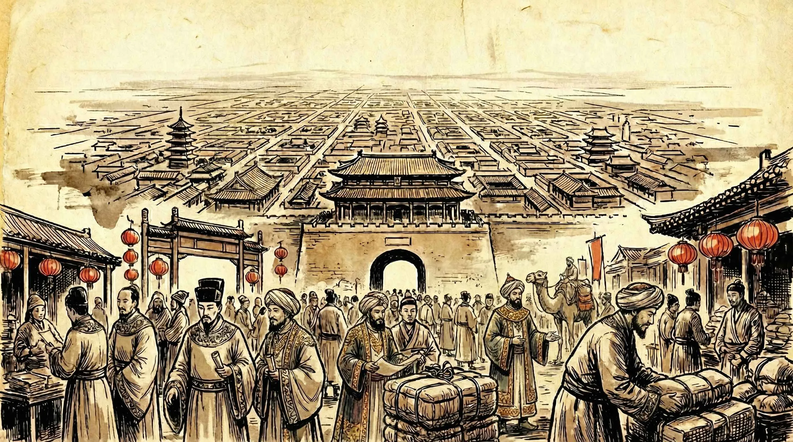 Chang'an, 618 CE — a city of one million, where Arab merchants had their own quarter