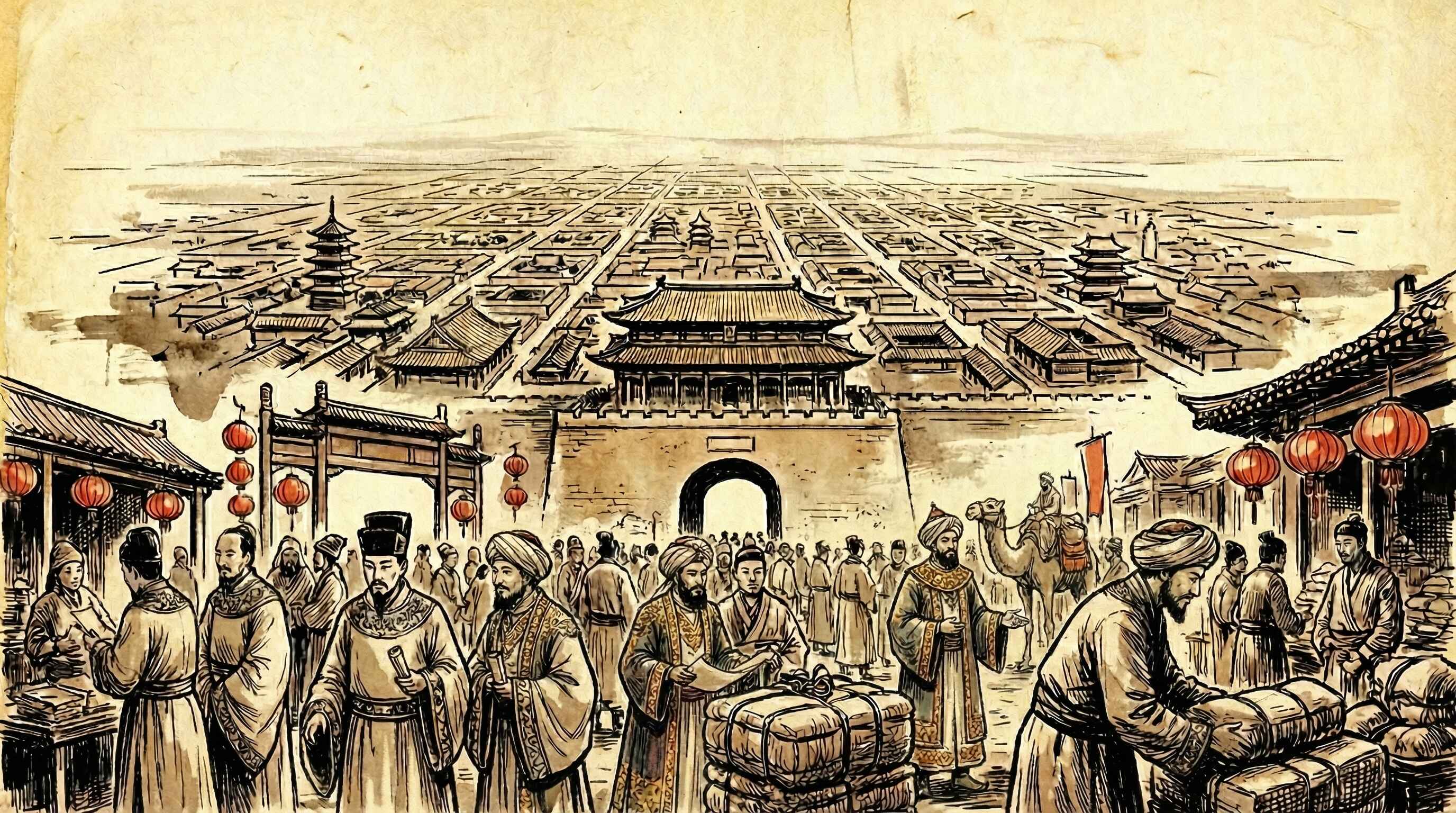 Chang'an, 618 CE — a city of one million, where Arab merchants had their own quarter